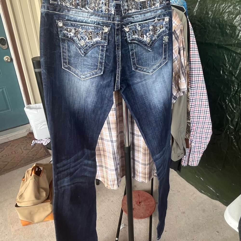 Miss Me Blue Jeans with Intricate Rhinestone Details